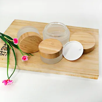 30g 50g 100g de vidrio esmerilado crema frasco vacío ecológico amigo de bambú de la tapa de cuidado de la piel crema contenedor de envases cosméticos