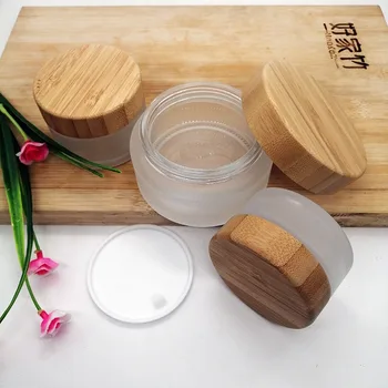 30g 50g 100g de vidrio esmerilado crema frasco vacío ecológico amigo de bambú de la tapa de cuidado de la piel crema contenedor de envases cosméticos