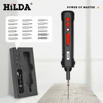 HILDA 4V Eléctrico Destornillador Inalámbrico Taladro Eléctrico Recargable USB Manejar con LED de 19 de Conjunto de Bits de Perforación