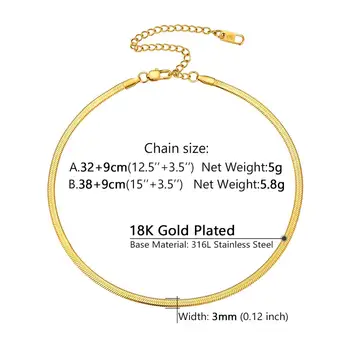 U7 Ajustable Plana Serpiente Gargantilla de 3mm de Oro de Plata de Color de Acero Inoxidable de 13 pulgadas 15inch Collar Para Mujer Chica Regalo P1066
