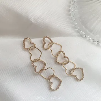 Sentido del diseño Colgantes de Corazón de Pendientes Largos de diamantes de imitación de las Mujeres de la Joyería de los Pendientes coreano de la moda de san Valentín