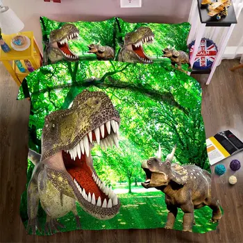 WOSTAR de tamaño super king juego de cama funda de edredón y funda de almohada de textil hogar ropa de cama de los niños 3d digital de impresión de dibujos animados de dinosaurios