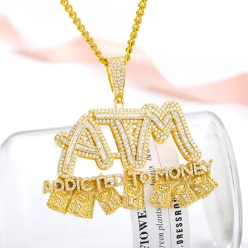 Bling Helado Cartas ATM Collares de Miami Cristal de Circón Oro de Color de Hip Hop Punk Regalo de Estilo Egipcio Para el Hombre, las Mujeres de la Joyería de Regalo