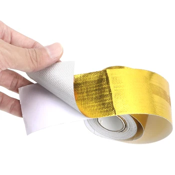 LEEPEE 5 cm*5 m de Aislamiento Cinta adhesiva de Alta Resistencia a la Temperatura de Oro de los Accesorios del Coche Tubo de Admisión de papel de Aluminio de la Cinta