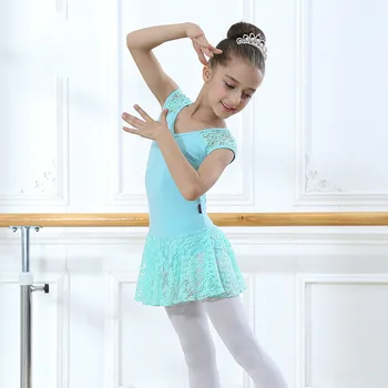 Tanque de manga corta spandex gimnasia leotardo para las niñas de Encaje de Malla leotards tutu Falda de los Niños los Niños de Ballet Dancewear Vestido