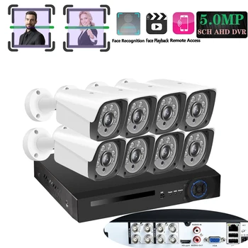 Real de 5 megapíxeles 2592*1944P de reconocimiento facial Registro de reproducción AHD DVR CCTV Kit de 8 cámaras de Sistema de Vigilancia de la Matriz de SONY 6pcs IR de la Matriz de