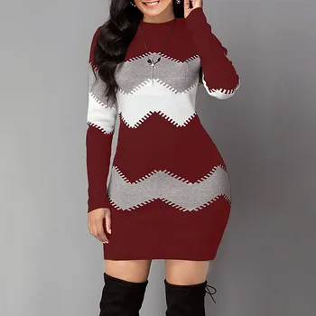 Nuevo de la Moda de Punto Multi-color de la parte Superior onda de Agua de rayas de manga Larga de Otoño Invierno delgado Suéter Slim-fit Suéteres de Navidad
