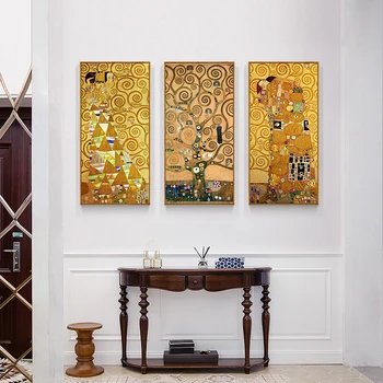 3 Paneles de Gustav Klimt el Beso Árbol de la vida, Carteles y Grabados de Arte de Pared con Pinturas en Lienzo de Cuadros para el Salón Pasillo Decoración para el Hogar