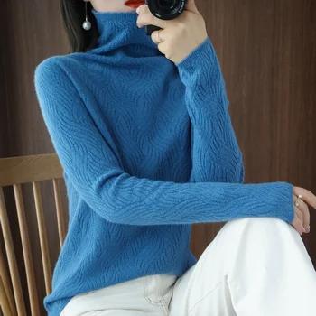 2020 de invierno de las mujeres del suéter de la pila de cuello delgado de manga larga corto de color sólido de jersey de cuello alto de cachemira de punto de tocar fondo camisa