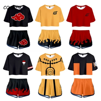 Naruto Camisa de Traje de Cosplay de Anime camiseta Uzumaki Akatsuki Haruno Sakura Deporte Traje de Camisetas pantalones Cortos Disfraz de Ropa de Mujer T-shirt