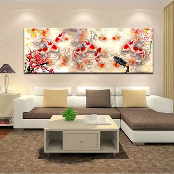 HD Impresión de la Flor de Cerezo de Peces Koi Pintura de la Lona de arte de la pared Prictue la decoración del hogar, impresión de póster foto lienzo envío Gratis