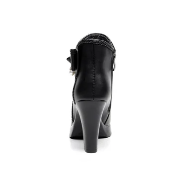 TIMETANGBig Size35-42Pointed Dedo Bloque de zapatos de Tacón Alto Botas de Tobillo para las Mujeres de la Plataforma de los Zapatos de la temporada Otoño-Invierno Corto de Cuero botas de Felpa