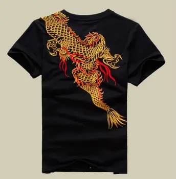 Estilo chino de Diseño de Tatuaje de Dragón T-shirts para Hombres de Verano Casual Bordado de Algodón de Manga Corta T shirt Tops Camisetas de Alta Calidad