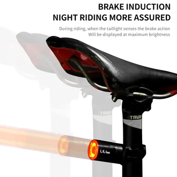 L1 Sensor Inteligente de la Luz de la Bicicleta Inteligente de Freno de Bicicleta luz trasera LED de MTB de la Luz Trasera USB Recargable de Ciclismo de Noche, Lámpara de Advertencia