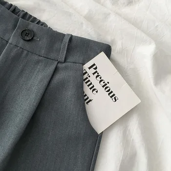 Vintage Casual Mujeres Pantalones Otoño Nuevo 2020 Botón Altura De La Cintura Ancho De Pierna Tobillo De Longitud Sólida Señora De La Oficina De Calidad Superior
