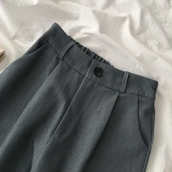 Vintage Casual Mujeres Pantalones Otoño Nuevo 2020 Botón Altura De La Cintura Ancho De Pierna Tobillo De Longitud Sólida Señora De La Oficina De Calidad Superior
