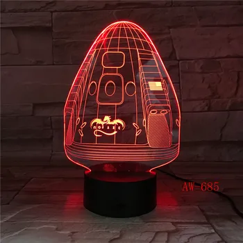 Dragón Espacio de la Cápsula 7 Color de la Lámpara Visual en 3d Led de las Luces de la Noche Para el Niño Toque Usb Lámpara de Mesa Lámpara de Dormir Lamparita AW-685