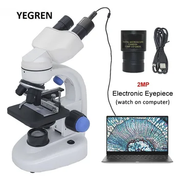 2000X Microscopio Binocular Biológico 2.0 MP Cámara USB Microscopio Digital 100 pcs Muestra f/ Estudiante Experimento Biológico