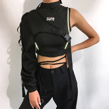 Aelfric Streetwear Recortada Chaquetas De Las Mujeres De La Cinta De Un Hombro Fuera Halter Top 2019 Harajuku Hip Hop Casual Reflectante Camisa Abrigos