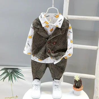 Muchacho del bebé traje de caballero 2021 moda infantil otoño nuevo traje de bebé de la fiesta de cumpleaños de traje de tres piezas chaleco
