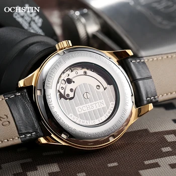 OCHSTIN de Diseño de la Marca de Lujo de los Hombres Relojes Automáticos del Reloj de Oro de los Hombres Correa de Cuero Impermeable de Negocios del Deporte reloj de Pulsera Mecánico