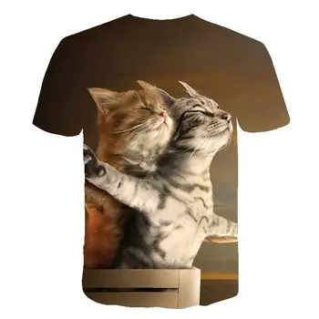 De nuevo los hombres / de las mujeres T-shirt, dos gatos de impresión 3D T-shirt de manga corta de verano de la Camiseta Graciosa camiseta de los hombres s s s-6xl