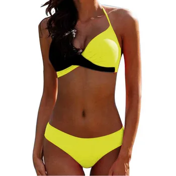 Acolchado Sujetador Bikini 2019 Mujer Halter Sexy Traje de baño Push Up Más el Tamaño de trajes de baño de las Mujeres Bañistas Amarillo Micro Bikini Traje de Baño XXL