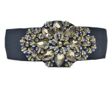 Las mujeres de la pista de la moda de diamantes de imitación de cuentas elástica Cummerbunds femenino Vestido de Corsé de Cintura Cinturones de decoración cinturón ancho R1386