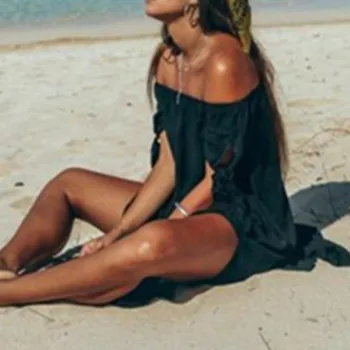 2019 Verano de las Mujeres del Traje de baño Bikini Cubrir Sexy de la Playa de encubrimiento de Gasa Largo Vestido de Elegante Sólido de Playa Traje de Baño túnica kaftan