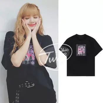 Kpop coreano de la Celebridad de hip hop de cuello Redondo suelta la camiseta de las mujeres de moda de verano salvaje Harajuku Negro de manga corta de la camiseta de la chica tops