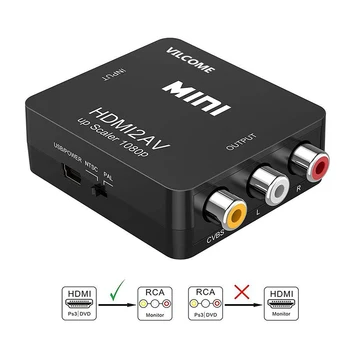 HDMI A AV Escarificador Adaptador de Vídeo HD de la Caja del Convertidor de HDMI a RCA AV/CVSB L/R de Vídeo de 1080P HDMI2AV Soporte NTSC PAL