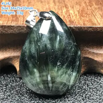Colgante de collar Verde Natural Seraphinite de Cristal de la Joyería Para las Mujeres de la Señora del Hombre de la Suerte de Regalo de Gota de Agua, Perlas de Plata de la piedra preciosa AAAAA