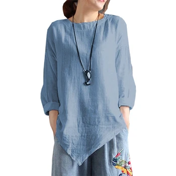 El otoño de la mujer t-camisa de manga larga irregular vintage camiseta camisetas, además de gran tamaño 5XL 6XL 7XL 8XL camiseta azul marina casa de algodón tops