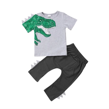 Dinosaurio Pequeño Kids Boy Conjunto de Ropa de Manga Corta de dibujos animados de Animales en 3D de Algodón T-shirt Tops+Pantalón Largo de los Pantalones 2PCS Trajes de Ropa
