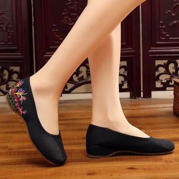 TIMETANG Flores Bordado de las Mujeres de Lona zapatillas de Ballet de la Vendimia de las Señoras Casual Deslizarse sobre Bordados de Algodón, Zapatos de Sapatos mulherE214