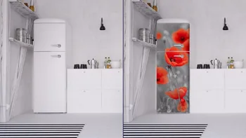 DIY moderno de amapola Impermeable Autoadhesivas Refrigerador de la etiqueta Engomada de la Puerta Cubierta de papel Tapiz accesorios de cocina, etiqueta engomada de la pared del cartel