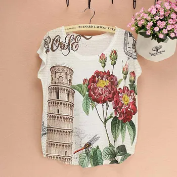 Famoso de La Tour Eiffel patrón de la camiseta de las mujeres del diseño de la moda de París señora cultura superior tees verano camiseta más el tamaño de envío gratis