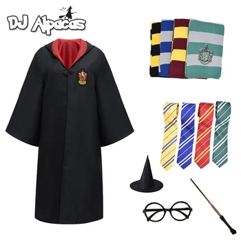 Traje Disfraz Cabo Manto de Halloween Cosplay Con Corbata Pañuelo Varita Gafas de Cosplay para Hermione Niños Accesorios de Fiesta
