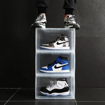 Transparente caja de zapatos de almacenamiento de cajas de zapatos espesado a prueba de polvo los zapatos organizador cuadro se pueden superponer combinación de armario de zapatos