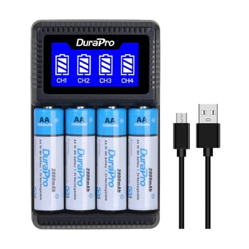 Durapro LCD USB de 4 Puertos Cargador Para AA AAA Ni-MH Recargables de Ni-Cd Batería para la Calculadora,Reproductor,control Remoto,Juguetes de la Batería
