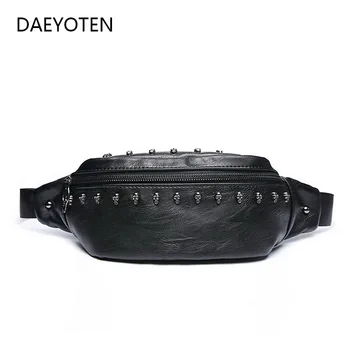 DAEYOTEN de Lujo de diseño Bolsas de la Correa Unisex Estilo Punk Remaches Paquete de la Cintura de las Mujeres riñoneras de Cuero Negro en el Pecho de la Bolsa de Bumbag ZM0214