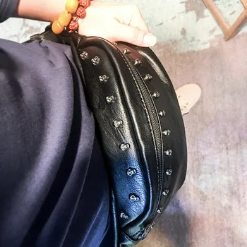 DAEYOTEN de Lujo de diseño Bolsas de la Correa Unisex Estilo Punk Remaches Paquete de la Cintura de las Mujeres riñoneras de Cuero Negro en el Pecho de la Bolsa de Bumbag ZM0214