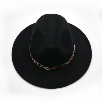 Sombrero Fedora de los Hombres de las Mujeres del Leopardo cinturón de Imitación de Lana de Invierno de Sombreros de Fieltro de Moda Top Negro de Jazz Sombrero Sombreros Chapeau Sombrero de Mujer