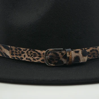 Sombrero Fedora de los Hombres de las Mujeres del Leopardo cinturón de Imitación de Lana de Invierno de Sombreros de Fieltro de Moda Top Negro de Jazz Sombrero Sombreros Chapeau Sombrero de Mujer