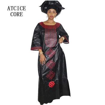áfrica bazin nuevos ricos vestidos para mujer de diseño de bordado vestido largo con bufanda