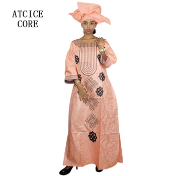 áfrica bazin nuevos ricos vestidos para mujer de diseño de bordado vestido largo con bufanda