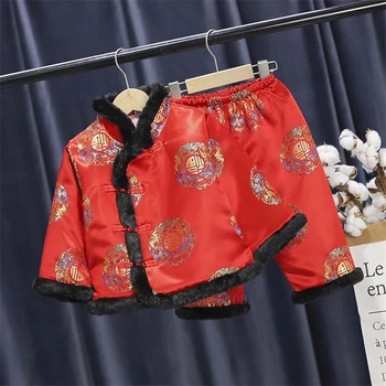 Año Nuevo chino Trajes para Niños Niñas y Niños, el Festival de Primavera de la Ropa de Invierno Bebé Conjuntos de Abrigo Pantalones Tradicionales de la Antigua Tang