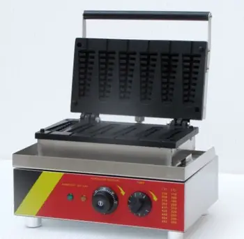 220V/110V eléctrica de acero inoxidable comercial en casa 6pcs peces lolly waffle en stick fabricante de máquina, aparato de cocina