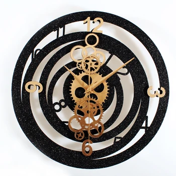 Engranaje De Reloj De Pared De Diseño Moderno Salón De Imitación De Metal Gear Relojes De Europa Vintage Estilo Retro Negro Reloj De Pared En Silencio Z069