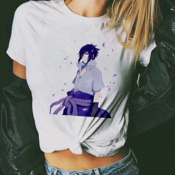 T-shirt de las Mujeres Ropa de Naruto Uchiha Sasuke Harajuku Camiseta Femenina Anime Japonés Camiseta de dibujos animados Tops Camiseta de Mujer Ropa